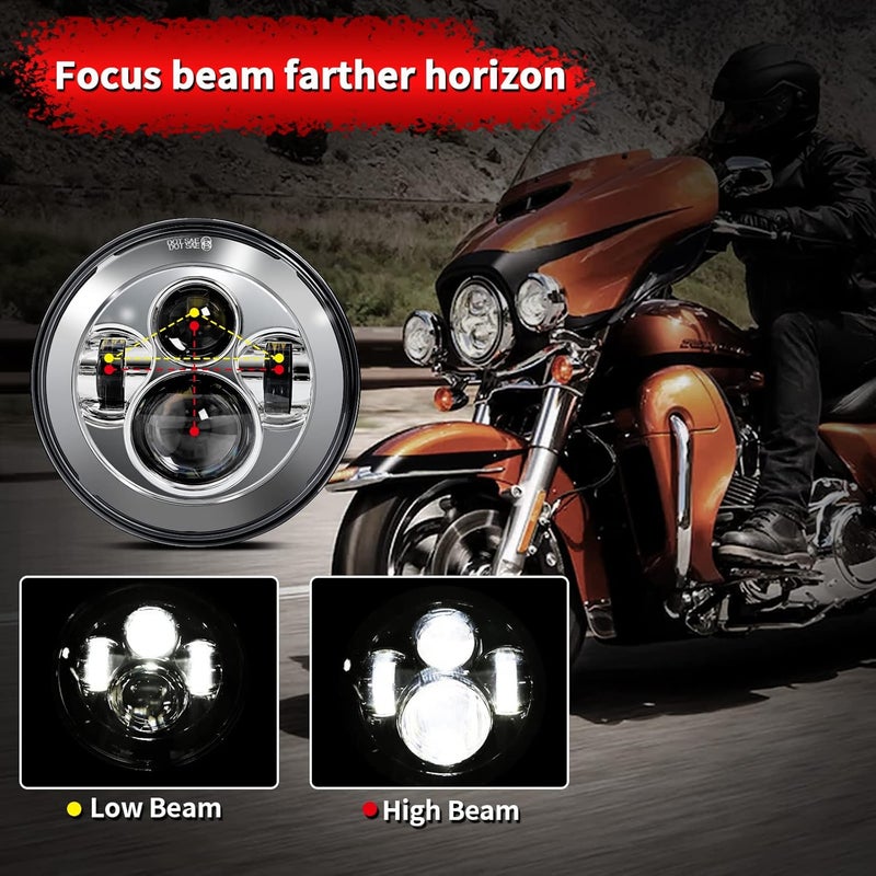 Wisamic Motorcycle LED Headlight 7 inch, 4.5 inch Passing Lamps Fog Lights and Mounting Ring, Compatible with Harley Davidson Road King Ultra Classic Electra Street Glide (Silver) - Image 5